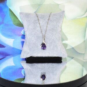 Brianna Teardrop Purple Amethyst 925 Sterling Silver Pendant Necklace Gift Boxed